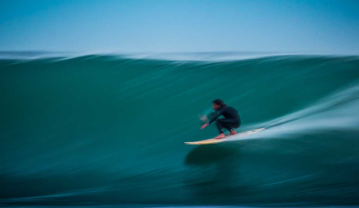 1/6 second: Derek Hynd in the late evening. I was skeptical about the no fin thing, but he\'s got it pretty down by now. Photo: <a href=\"https://www.flickr.com/photos/7139710@N04/\">DeonLategan</a>