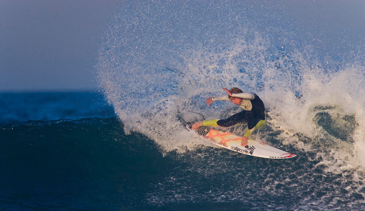 Mick Fanning one late afternoon at J-bay. Photo: <a href=\"https://www.spencehornbyimages.com\">spencehornbyimages.com</a>