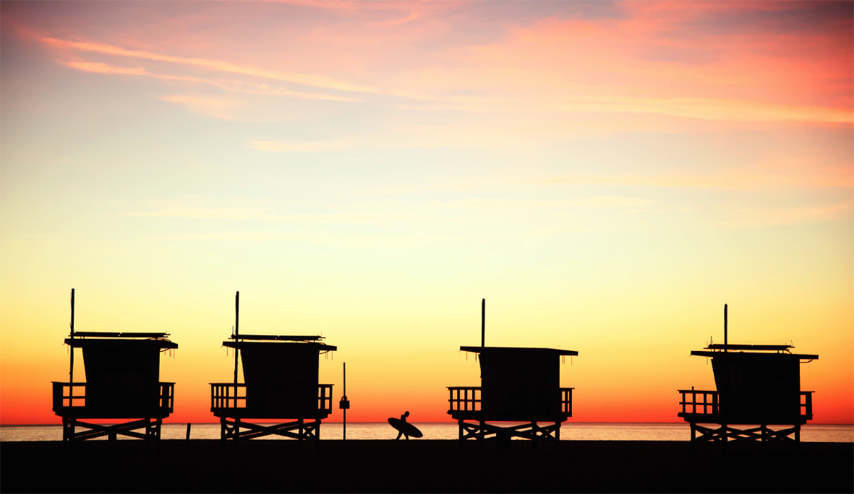 Venice Beach sunset surfer. Photo: <a href=\"www.kgfoto.com\">Katie Graham</a>