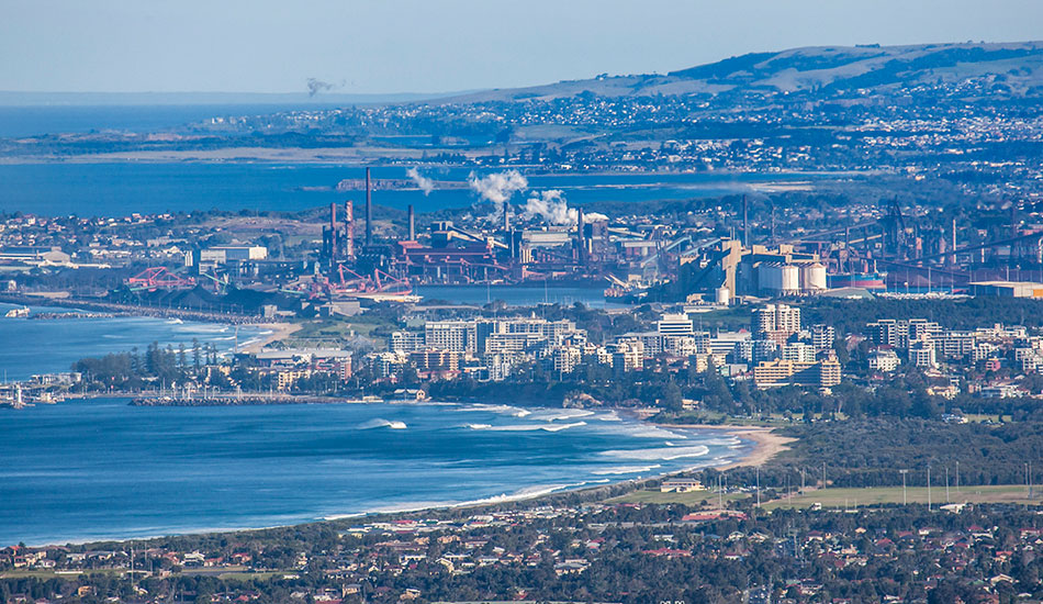 Wollongong, Port Kembla, Shellharbour, Kiama and a wave. Photo: <a href=\"https://www.16images.com.au\">Steen Barnes</a>