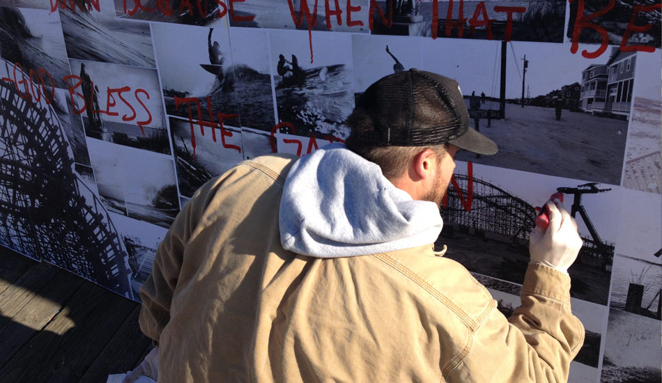  Painting some background texture - My artwork is a mixture of layered photos and typography. Some of the background text in this piece was from a Bruce Springsteen speech at the Rock and Roll hall of fame. 