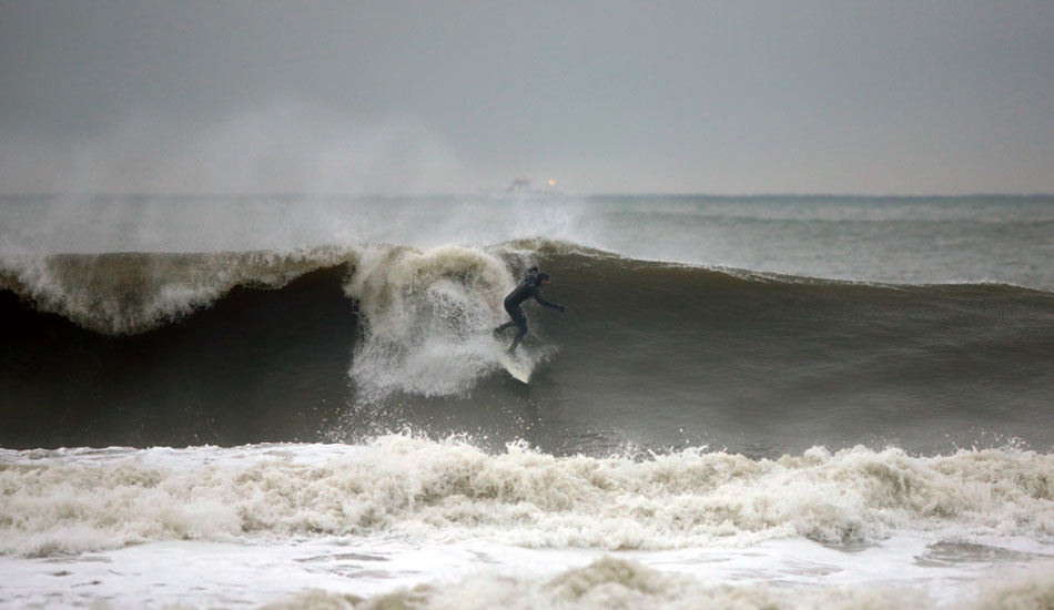 Rozbern Shaper, John Oppito, testing out a new shape on a heavy New Jersey bomb. Photo: <a href=\"https://www.rozbernsurf.com\":> Kevin Strickland</a>
