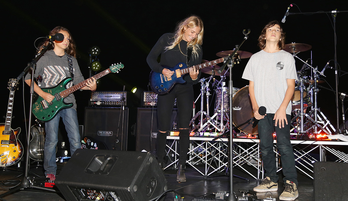 Steph Gilmore joins the Helmets onstage. Photo: Jerritt Clark