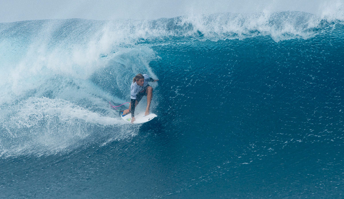Ricardo Christie of New Zealand (pictured) eliminated during Round 2 of the Billabong Pro Tahiti  at Teahupo\'o. Photo: <a href=\"https://www.worldsurfleague.com/\">WSL</a>/Robertson
