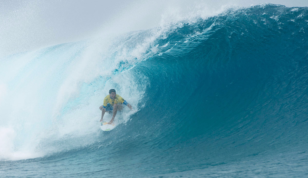 Adriano De Souza of Brasil  (pictured) winning his Round 2 heat of the Billabong Pro Tahiti posting an excellent scoring ride to advance into Round 3. Photo: <a href=\"https://www.worldsurfleague.com/\">WSL</a>/Robertson