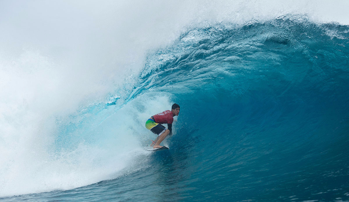 Gabriel Medina of Brasil (pictured) winning his Round 2 heat scoring two excellent rides including a near perfect 9.17 (out of a possible ten points) to advance into Round 3 at Teahupoo. Photo: <a href=\"https://www.worldsurfleague.com/\">WSL</a>/<a href=\"https://instagram.com/kc80/\">Cestari</a>