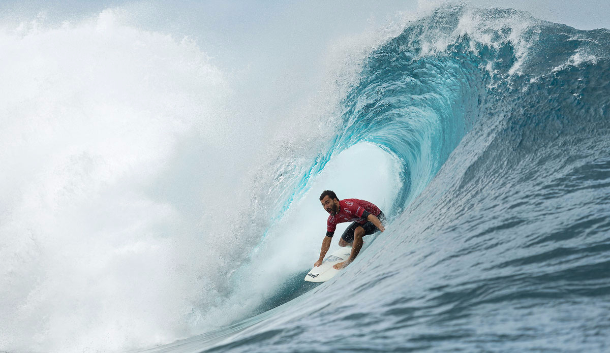 Aritz Aranburu of the Basque Country of Spain (pictured) finished equal 9th in the Billabong Pro Tahiti after being defeated by Jeremy Flores (FRA) in Round 5 at Teahupoo on 25 August 2015. Photo: <a href=\"http://www.worldsurfleague.com/\">WSL</a>/<a href=\"https://instagram.com/kc80/\">Cestari</a>
