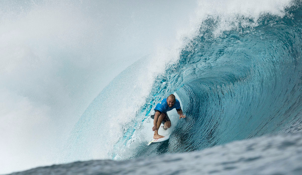 C.J. Hobgood of Melbourne, Florida, USA (pictured) finished equal third in the Billabong Pro Tahiti after being defeated event winner Jeremy Flores (FRA) in the semi-finals at Teahupoo on 25 August 2015.  Hobgood was awarded the Andy Irons award for the most committed performance throughout the event. Photo: <a href=\"https://www.worldsurfleague.com/\">WSL</a>/<a href=\"https://instagram.com/kc80/\">Cestari</a>