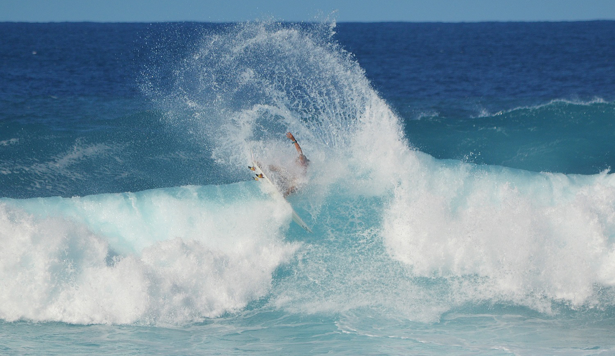 Imaikalani Devault had the highest single scoring waves with this gnarly move. Photo: <a href=\"https://instagram.com/surfsup_photos\"> Tassio Silva</a>