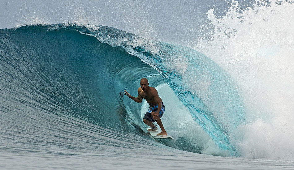 Kelly Slater slotting into a secret spot in French Polynesia. Photo: <a href=\"http://www.timmckennaphoto.com/\" target=_blank>Tim McKenna</a>.
