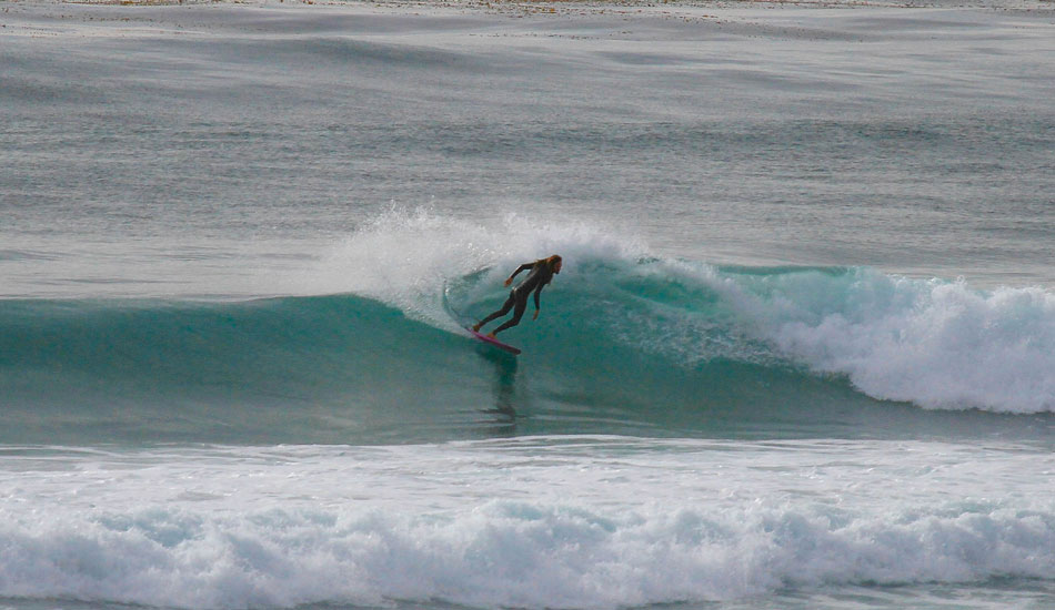 Sunday the swell had dropped a bit but the conditions were flawless all day long. Rob Machado’s smooth style is matched by smooth conditions on an unnamed reef in North County. Believe it or not, there were only four people surfing this break!