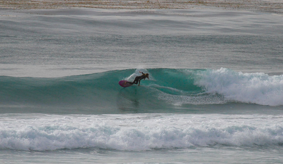 Sunday the swell had dropped a bit but the conditions were flawless all day long. Rob Machado’s smooth style is matched by smooth conditions on an unnamed reef in North County. Believe it or not, there were only four people surfing this break!