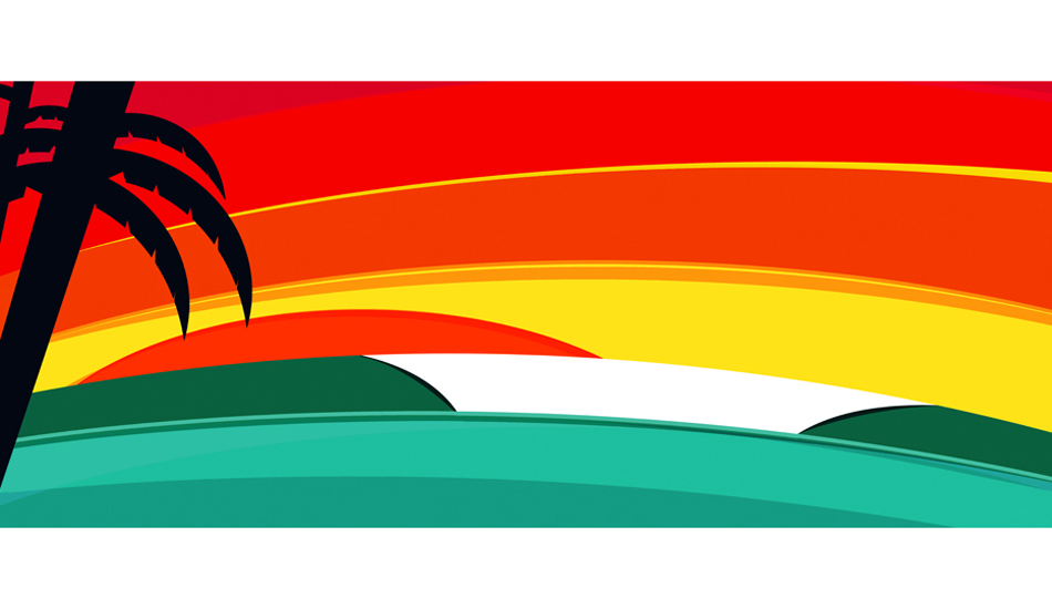 Sumatra.  Veiga\'s simple lines and bold colors seem fitting.