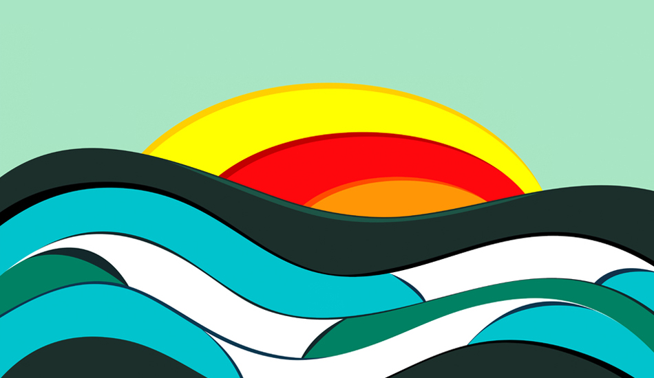 Swell. Vivid colors and lots of movement are apparent in Viega\'s work.