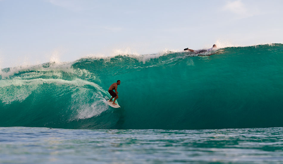 Uluwatu doesn\'t look like this every day, but when it does you better be ready to drop everything and get over there--you might catch Bukit local Johnny pulling in to a heavy one. Photo: <a href= \"https://tommyschultz.com/blog/category/photo-galleries/surf-photography-2/\">Tommy Schultz</a>