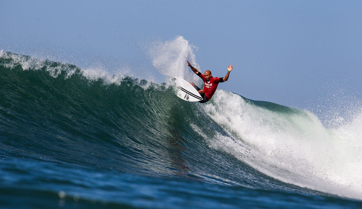 Kelly Slater of Florida, USA (pictured) placed second during Round 1 of the Hurley Pro Trestles when he was narrowly defeated by wildcard Tanner Gudauskas (USA), on Tuesday September 11, 2014. Slater will have the opportunity to surf again in the first elimination round, Round 2, when competition resumes.  Photo: <a href=\"https://www.aspworldtour.com/\">ASP</a>