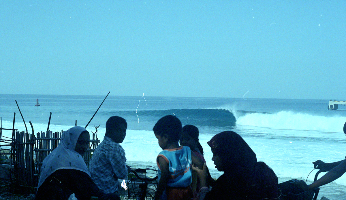 We spent just over a week at this wave In India and it was like this almost the whole time. Families gathered at the beach to watch us, as they had never seen surfers before. Indian Coast 2011. Photo: <a href=\"https://trevorgordonarts.com\">TrevorGordonArts.com</a>