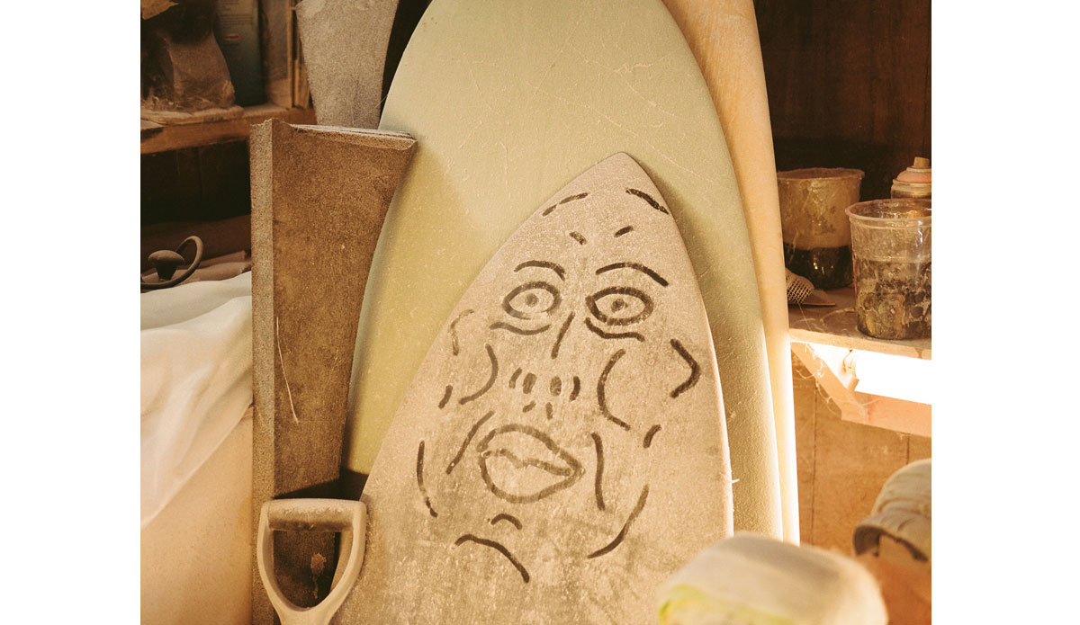 A little doodle I did in Ryan Lovelace’s shaping bay, 2014. Photo: <a href=\"https://trevorgordonarts.com\">TrevorGordonArts.com</a>