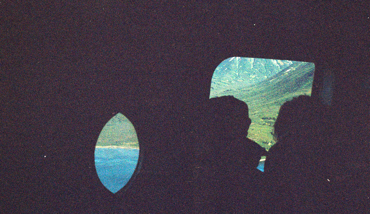 This was taken out of a helicopter in Russia that we took to go look for surf up the Kamchatka coast. It was an old retired military chopper that had portholes that opened out and the walls were a half a foot thick or so, which made for this weird silhouette shape here. Kamchatka, Russia, 2012. Photo: <a href=\"https://trevorgordonarts.com\">TrevorGordonArts.com</a>