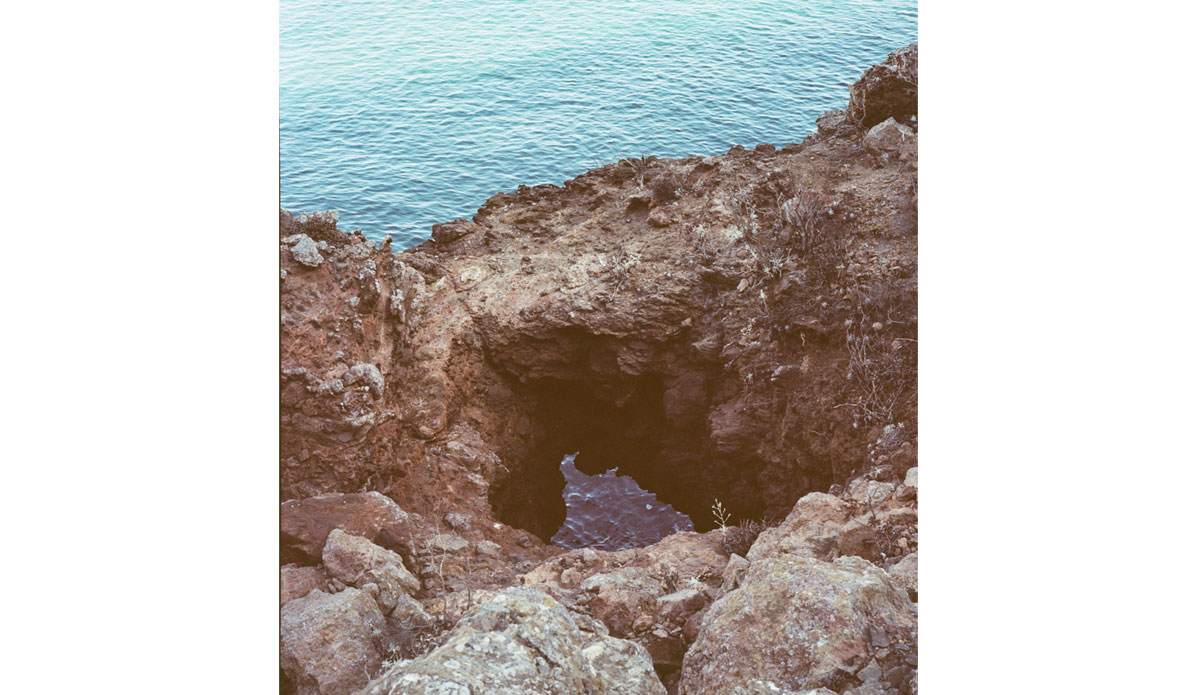 The front side of Santa Cruz Island off of Santa Barbara faces due north and gets hammered by winter swells. The shoreline is littered with caves and blowholes like this. Cueva Valdez, Santa Cruz Island, 2014. Photo: <a href=\"https://trevorgordonarts.com\">TrevorGordonArts.com</a>