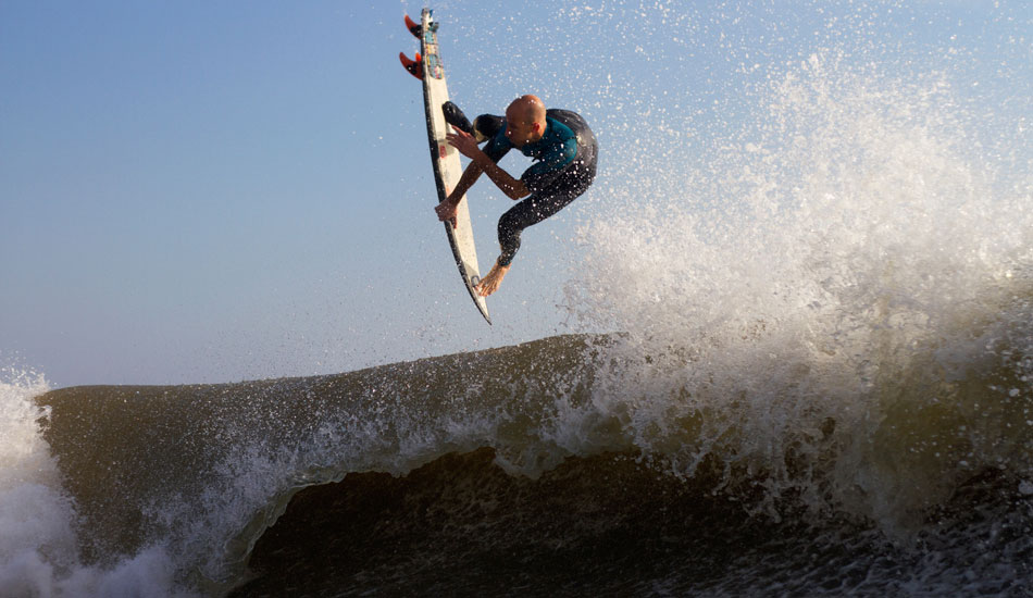 Tyler Balaks, another character. How many 30 year old surfers do you know that have a doctorates and teach chemistry at a university? Somehow he finds the time to surf as much as anyone else, maybe more. This is just another small day at home in between swells. Photo: <a href=\"https://thewildlyfe.com/\">Eddie Compo/TheWildLyfe</a>