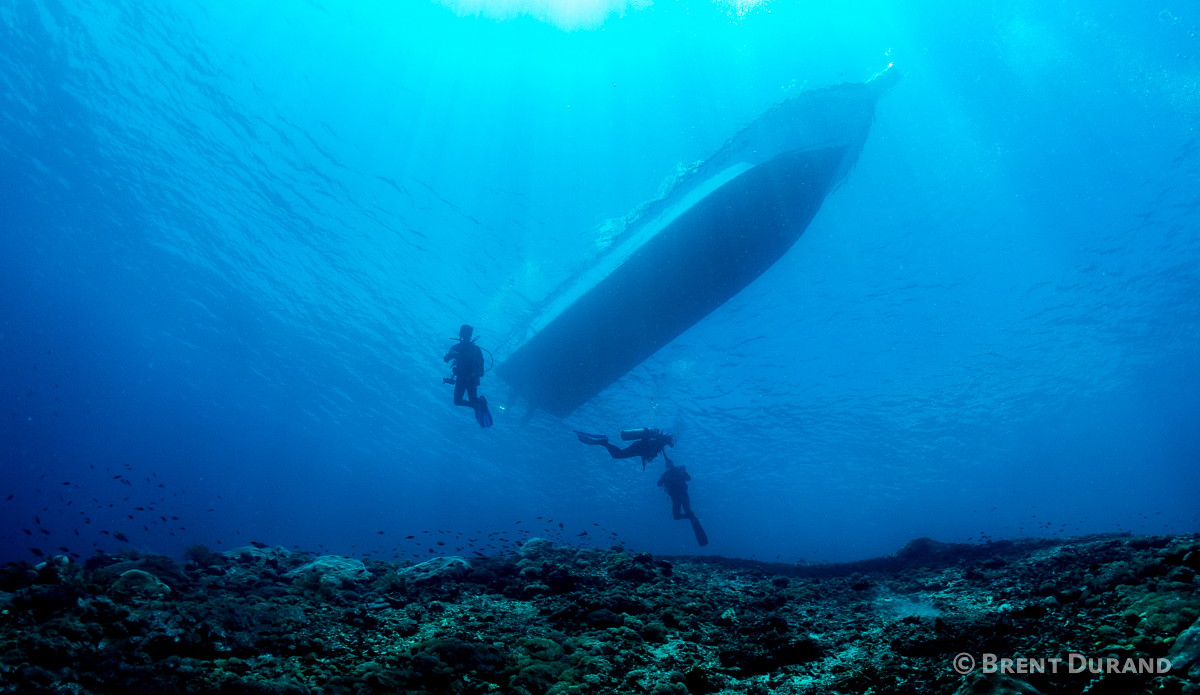 Scuba divers descend to check out a remote Indonesian reef. Photo: <a href=\"https://www.brentdimagery.com/\"> Brent Durand</a>