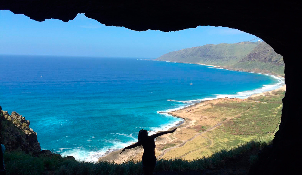 My friends and I went to the west side of Oahu and trekked up a mountain into a hidden cave and took these shots. There\'s only one road that spans along the water so it\'s very peaceful. We took turns throwing our hands out and taking in the epic views. Photo: <a href=\"https://instagram.com/momozygote\">@momozygote</a>