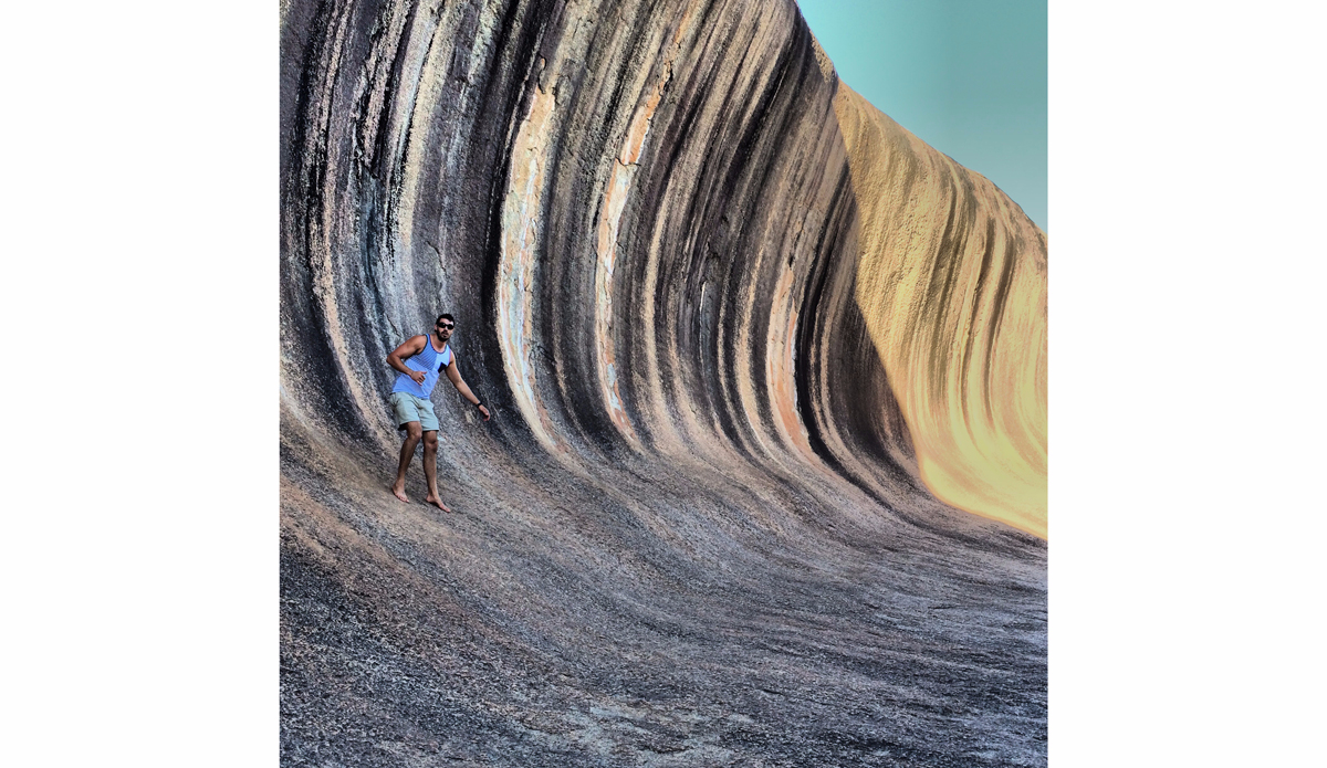 This trip to Australia was RAD. We explored as much as we could in the short time we had there. Here\'s a shot from the Wave Rock. About to get barreled by this 50ft monster! Photo: <a href=\"https://instagram.com/M_Ivo\">@M_Ivo</a>