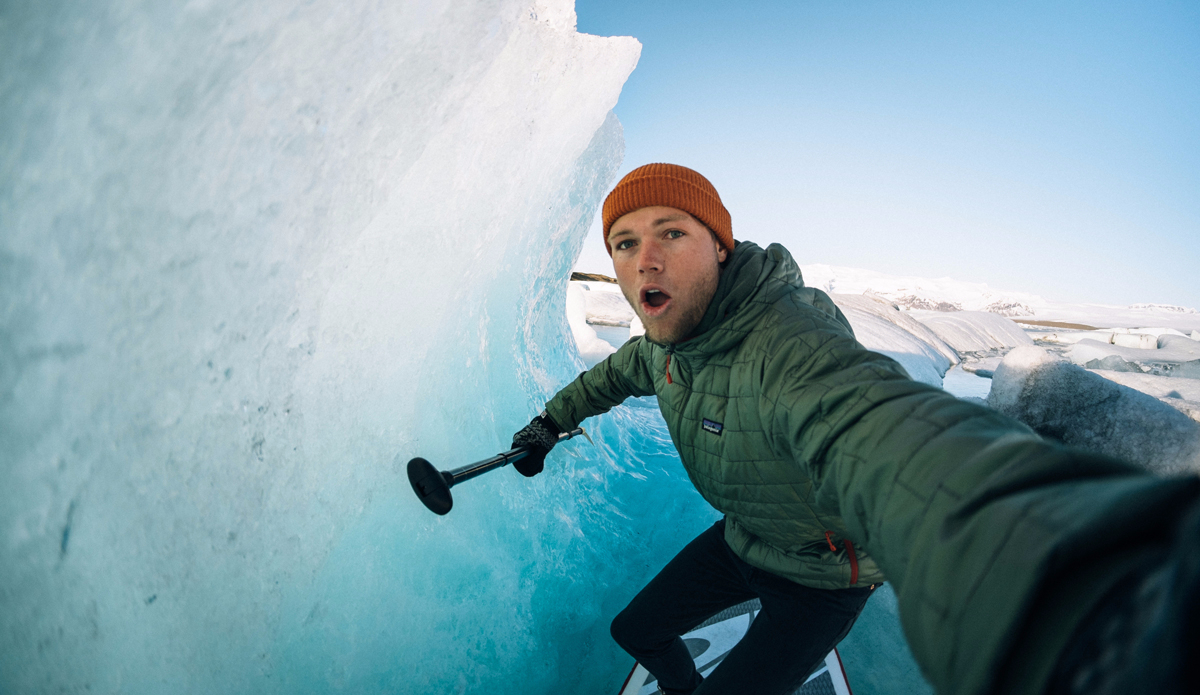 This was in North Iceland while on a trip documenting paddling / surfing in frigid waters. I was Stand Up Paddling and saw this iceberg that looked like a perfect barrel so I had to get a selfie. Photo: <a href=\"https://instagram.com/slatertrout\">@slatertrout</a>