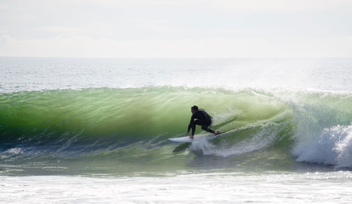 Unknown surfer experiencing most likely what is the highlight of his day. Rincon, CA. Photo: <a href=\"https://www.victoriamouraphoto.com/#0\"> Victoria Smith</a>