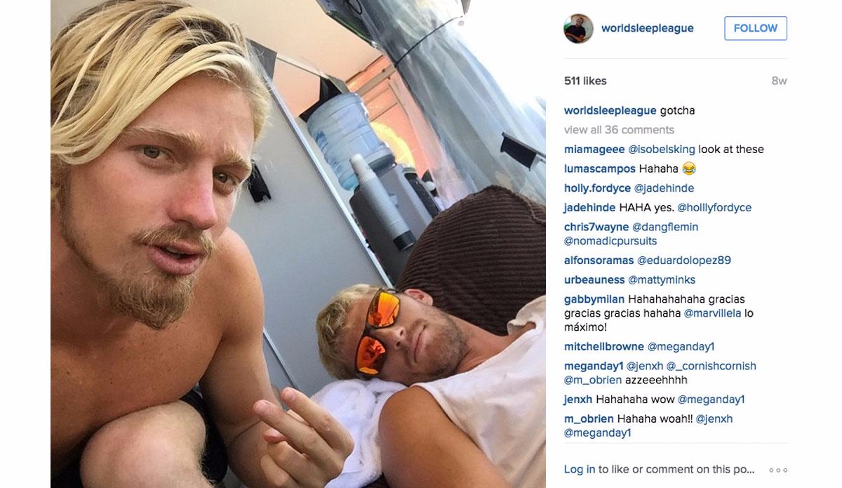 Seabass getting psyched for his heat at Snapper. Photo: <a href=\"https://instagram.com/worldsleepleague/\">Instagram@worldsleepleague</a>