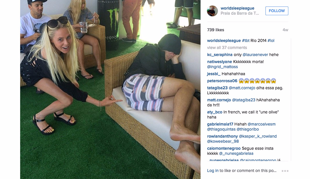 Watch yer bumb around Laura Enever. Photo: <a href=\"https://instagram.com/worldsleepleague/\">Instagram@worldsleepleague</a>