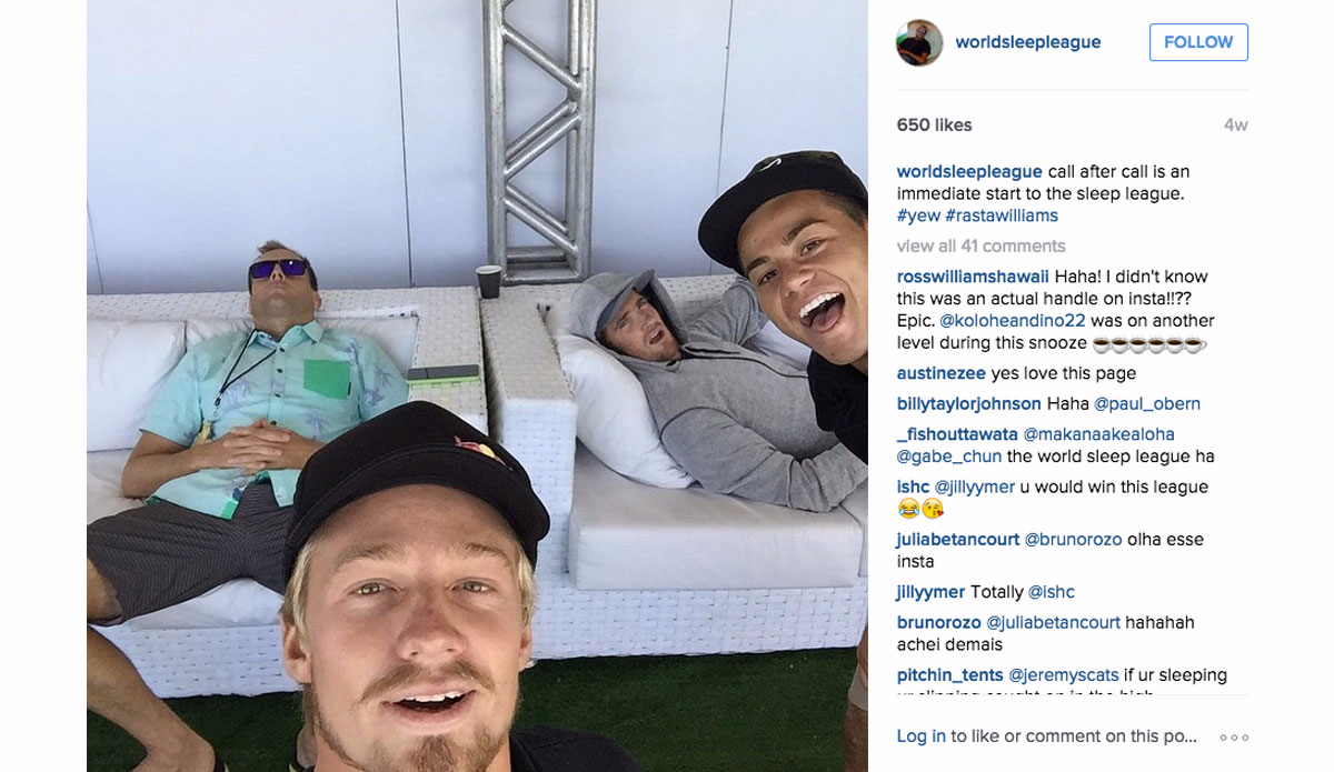 Ross Williams out like a light after commentating with Joe Turpel all day. Photo: <a href=\"https://instagram.com/worldsleepleague/\">Instagram@worldsleepleague</a>