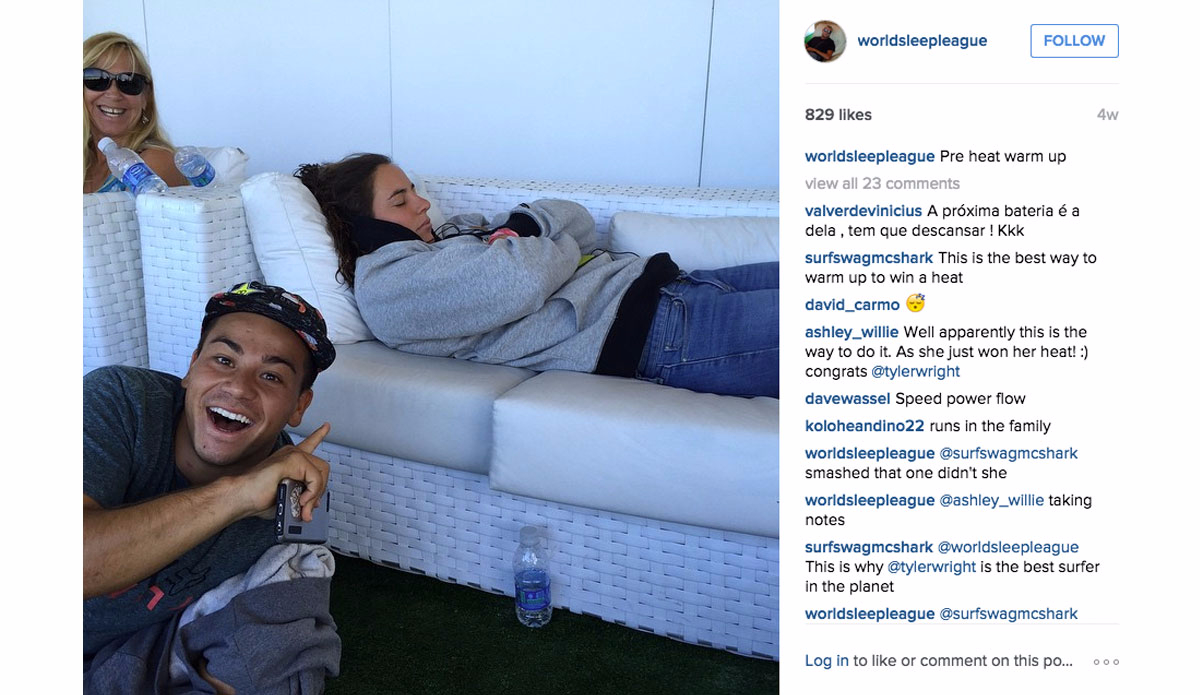 Tyler Wright glad to be on the dream tour. Photo: <a href=\"https://instagram.com/worldsleepleague/\">Instagram@worldsleepleague</a>