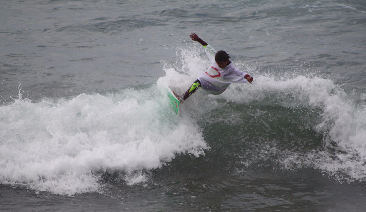 Talan Vodraska surfing against kids 5 years older than him and weighed down by an oversized jersey. Him and his brother Tanner are the future of Malibu surfers and being from County makes you a little tougher then the average grom. Photo: <a href=\"https://instagram.com/jimvandevort/\">Jim Vandevort</a>