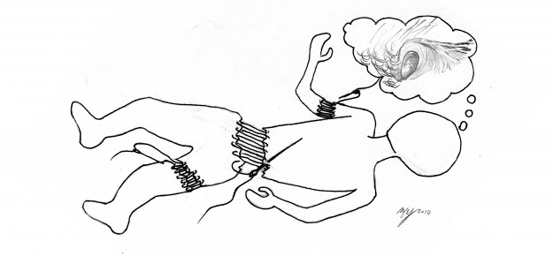 After a physical trauma, most surfers just want to know how to get back in the water. As I’ve learned on my own road to recovery, there is no hard and fast answer; it’s an ongoing challenge. Illustration: Maggie Yount Injured Surfer Dreaming of Waves Cartoon