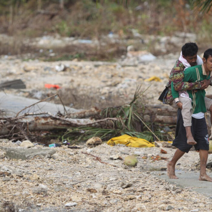 Survivors in the village of Muntei, on Pagai Selatan. Photo: SurfAid