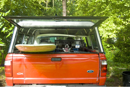 Technological determinism — technology defines the culture. The car, the surfboard, the road adventure exhaling toxins all along our merry way. Photo: Bardin Truck Surfboards Surf Trip