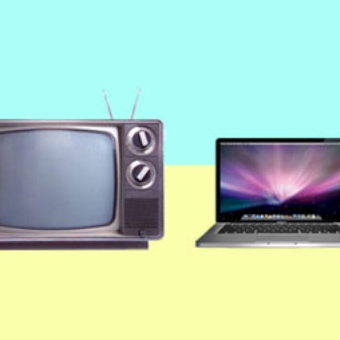 Old Television with antenna MacBook Pro Laptop Technology Evolves