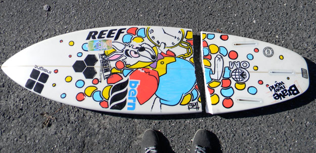 busted broken surf board