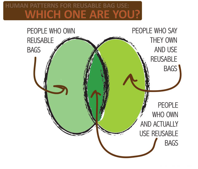 A reusable bag venn diagram. Which group do you belong to? Infographic: Kevin Arthofer A reusable bag venn diagram. Which group do you belong to? Infographic: Kevin Arthofer