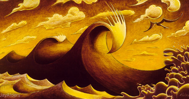 What is it about "the drop" that makes it easy, almost instinctive, for some – and harder for others? Does this risk-taking in the ocean translate into risk-taking in life? I’d say yes. Art: Jay Alders Perfect Wave Surf Art by Jay Alders