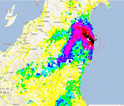 The old 20km and 30km zones are shown as red circles. Kiatizumi is about halfway between the two circles in the light blue area.