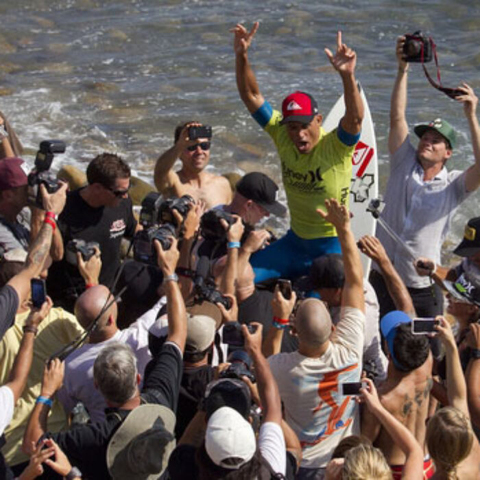 If you drop the competitors' lowest two scores, Kelly Slater is on top right now We'll see how things end up. Photo: ASP/Rowland