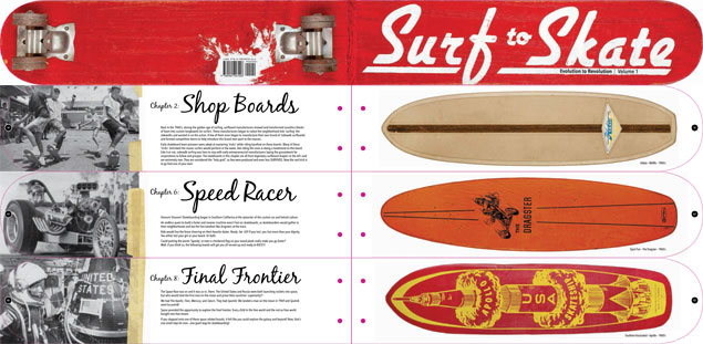 The Book: Die-cut in the shape of a vintage skateboard. The Book: Die-cut in the shape of a vintage skateboard.