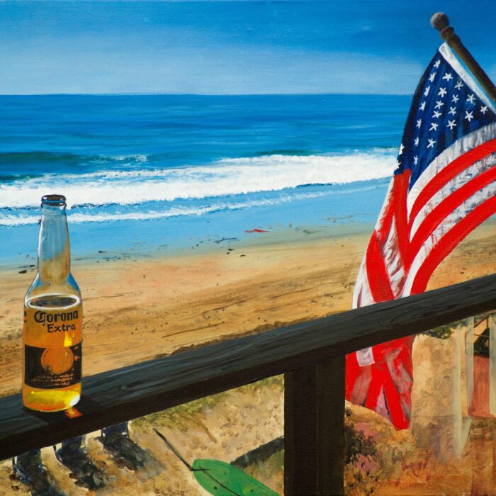 A Corona, a beach, and an American flag. Smells like summer.