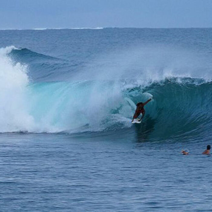 An unknown surfer snags a gaping shack at Maccas.