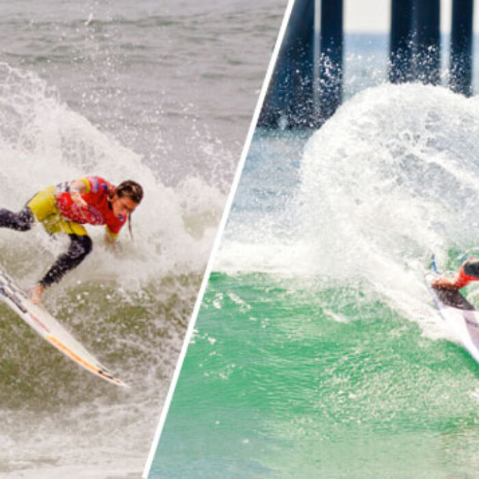 Courtney Conlogue and Carissa Moore battled to the final horn for the 2013 US Open of Surfing Championship. Photos: Michael Llalande