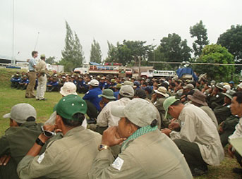 Ash leading a de-mining exercise in Cambodia.