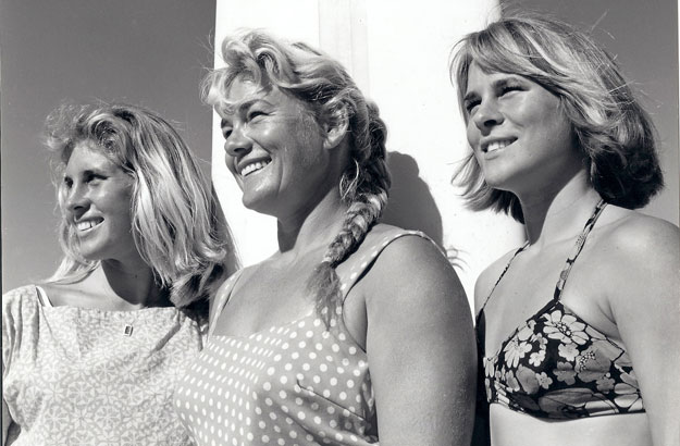 L to R: Candy, Marge, and Robin Calhoun. Marge was the original surfing mom. Photo: Clarence Maki